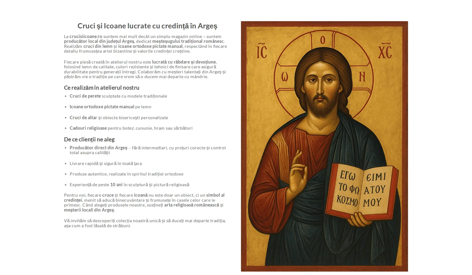 Secțiunea despre atelier, cu o icoană pictată manual