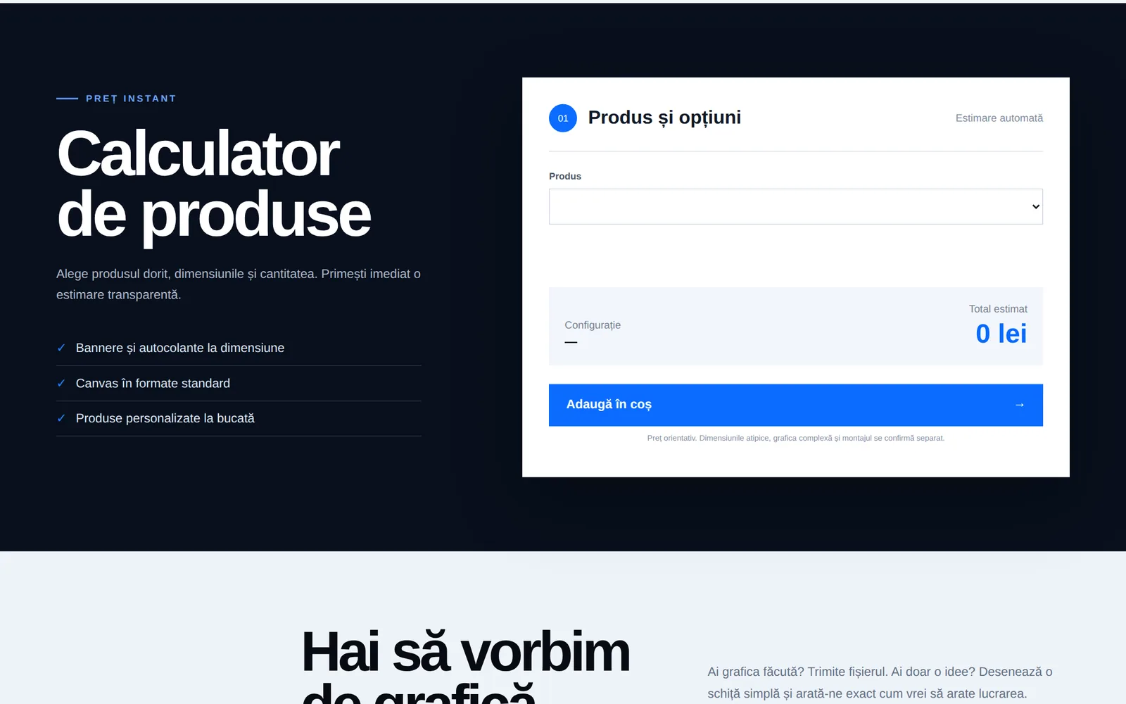 Calculatorul de produse: produsul, opțiunile și estimarea automată