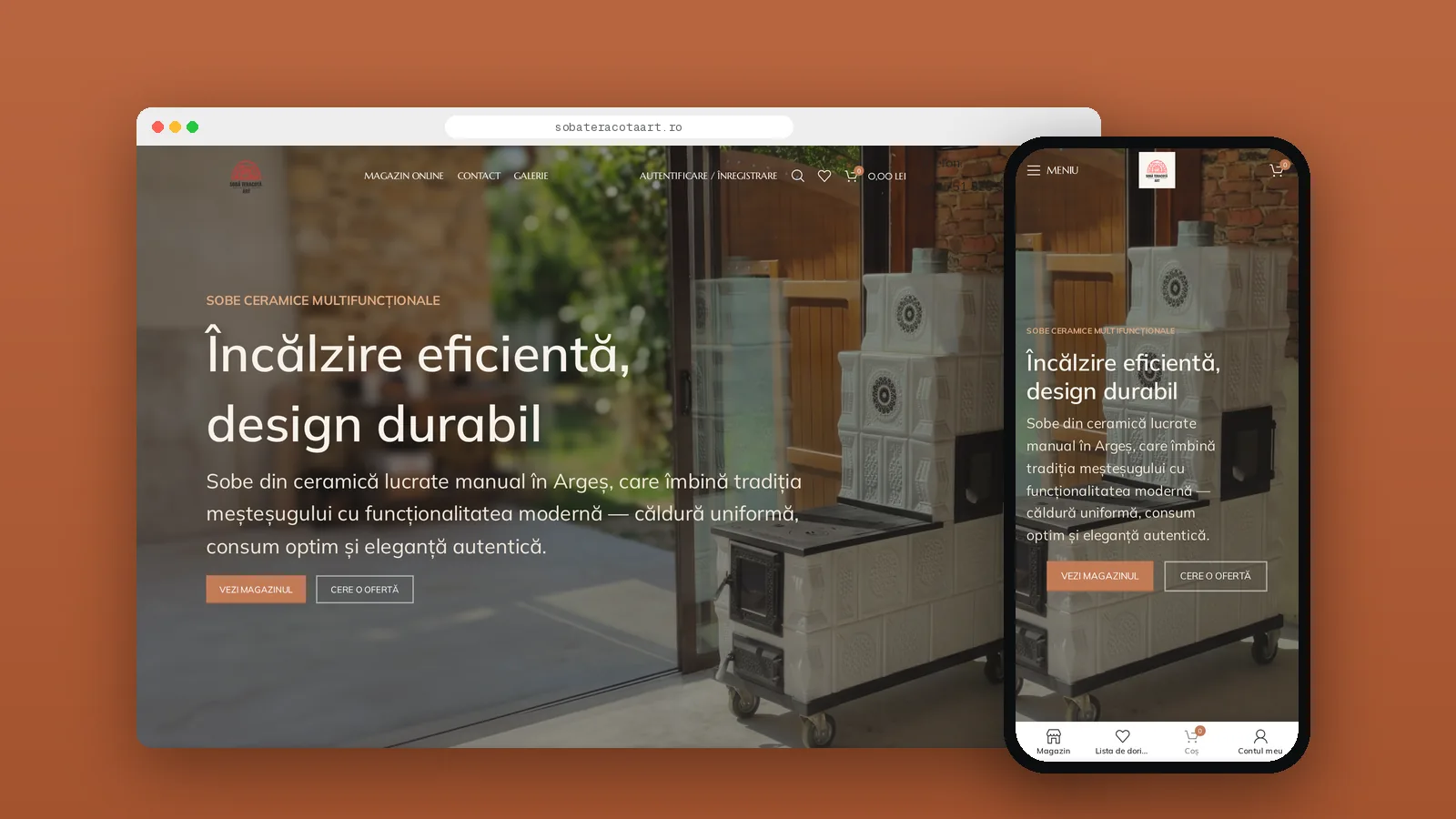 Site-ul Soba Teracota Art pe desktop și pe telefon