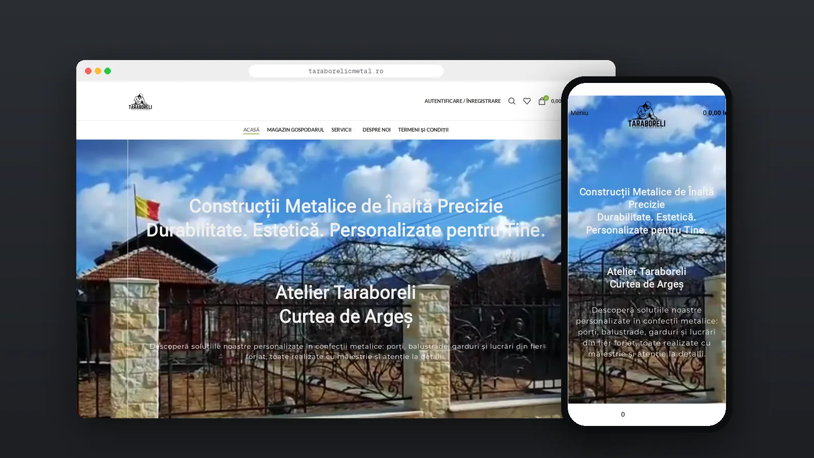 Site-ul Atelier Taraboreli pe desktop și pe telefon