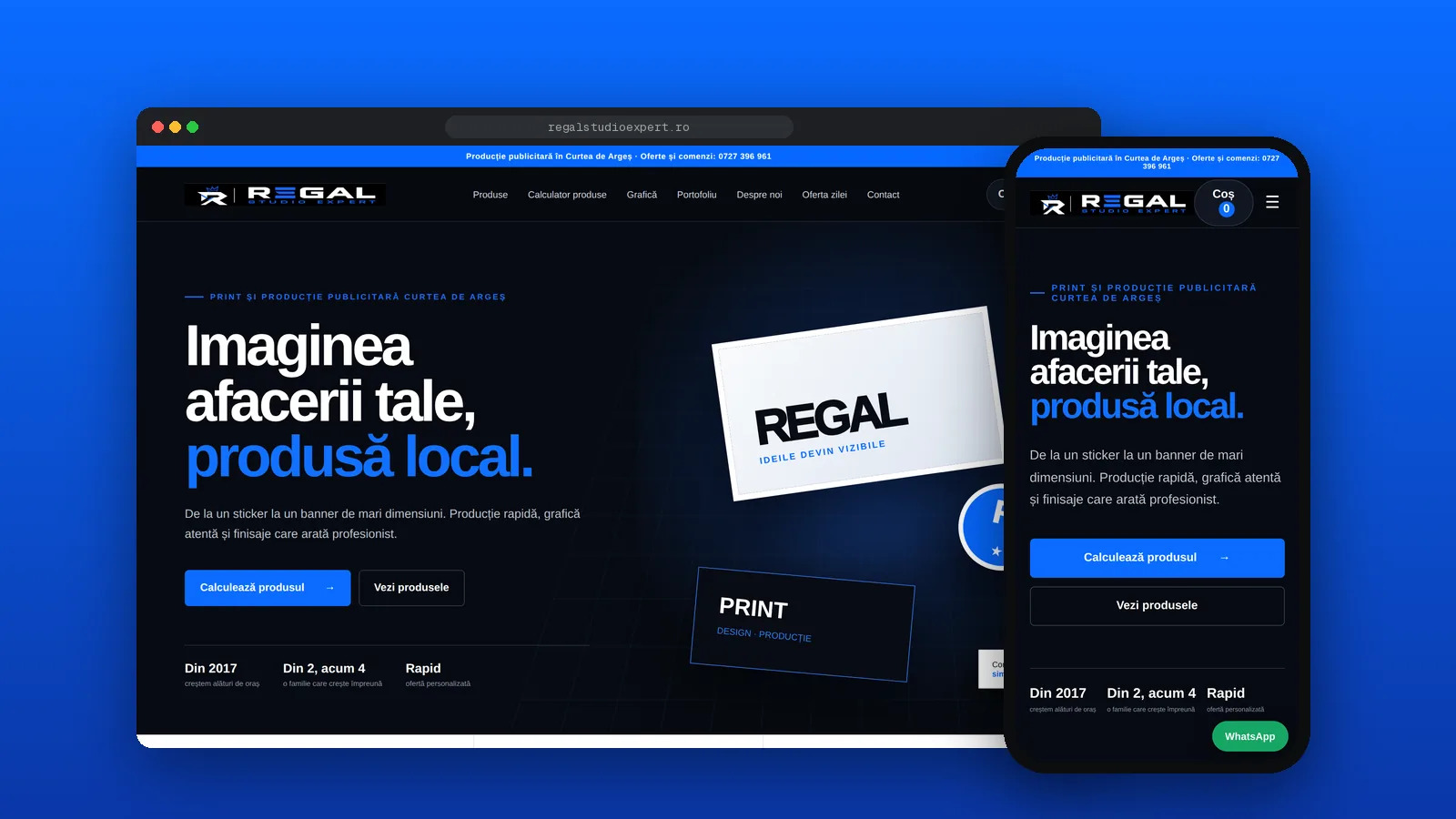 Site-ul Regal Studio Expert pe desktop și pe telefon