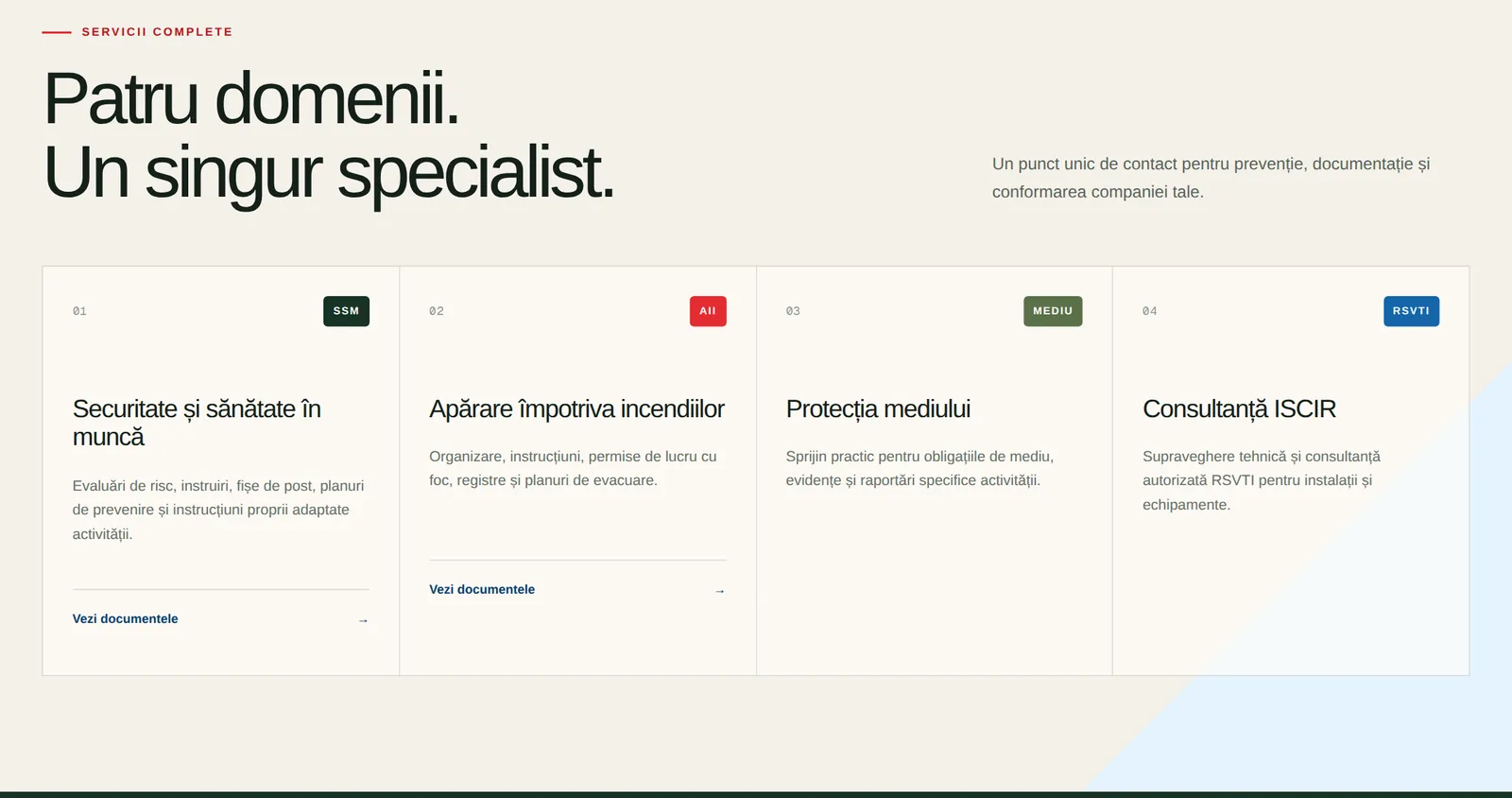 Cele patru domenii de servicii