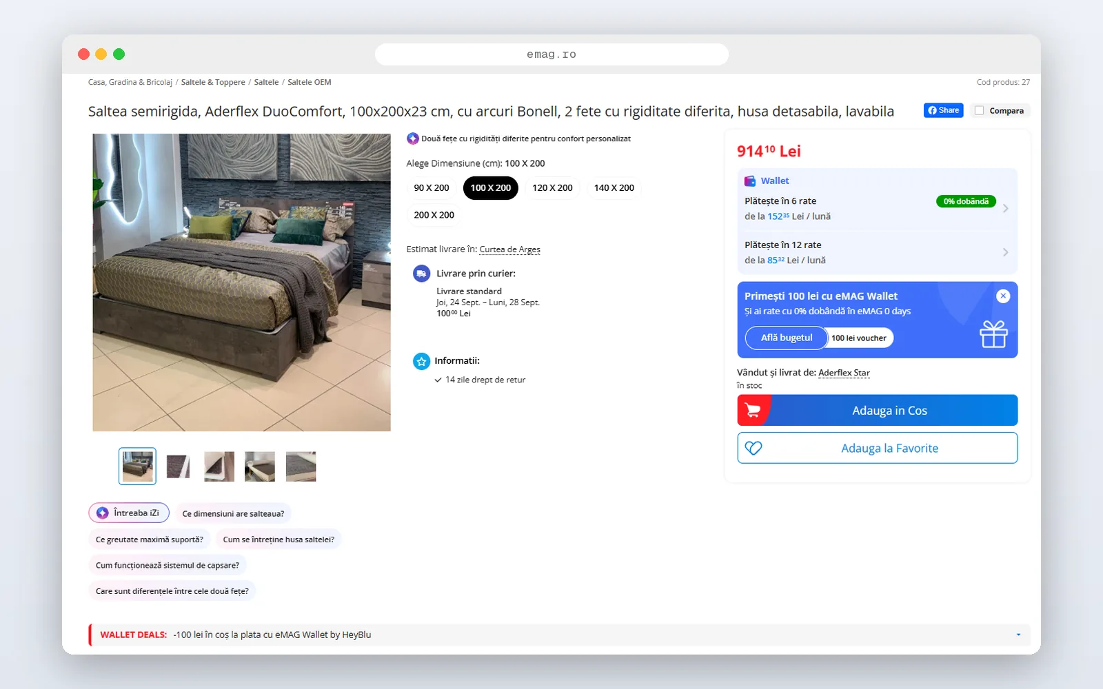 Pagina de produs Aderflex DuoComfort pe eMAG