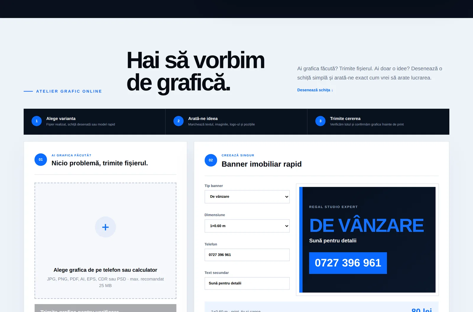 Atelierul grafic online: trimiterea fișierului și generatorul de banner imobiliar