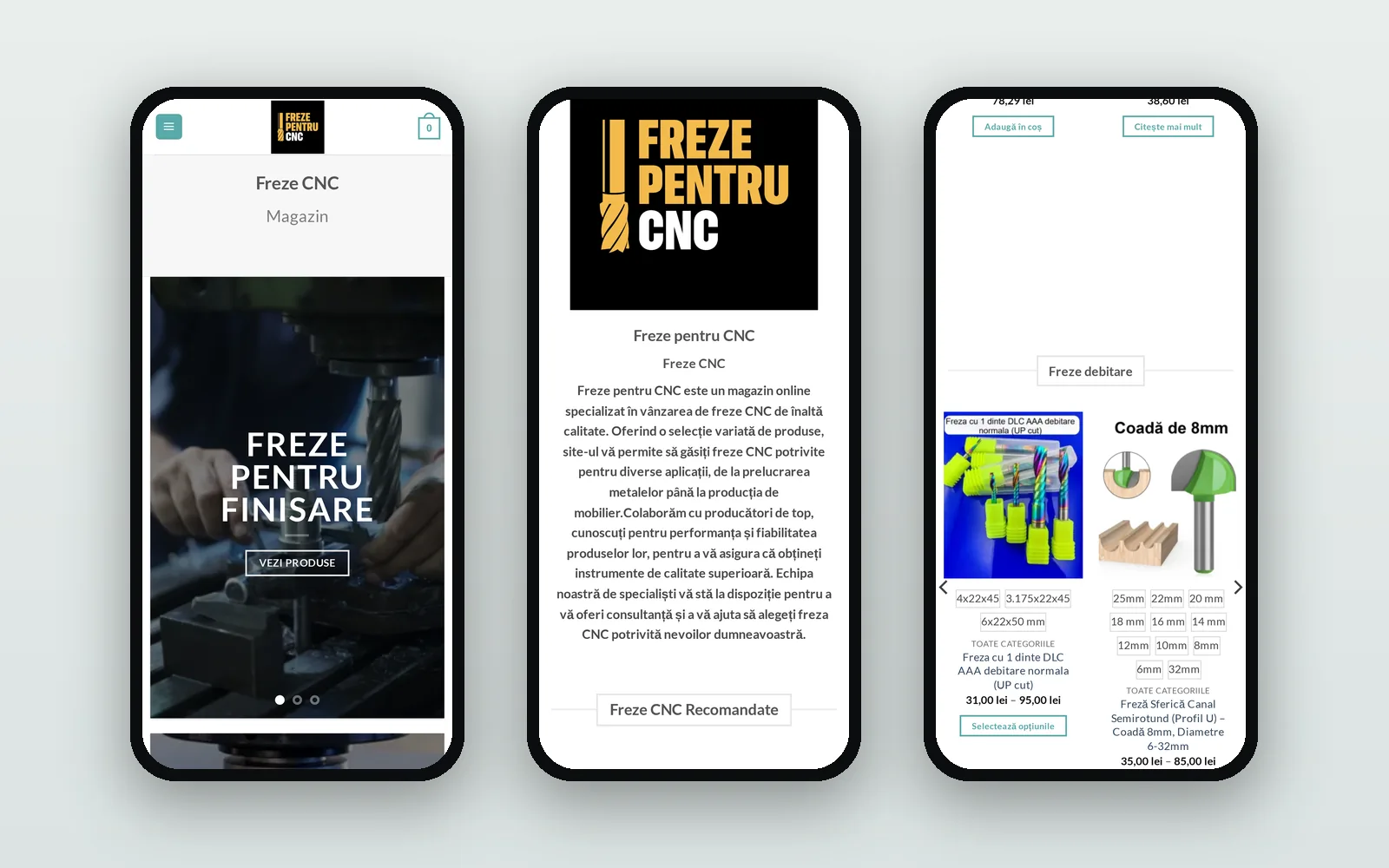 Trei ecrane ale magazinului pe telefon