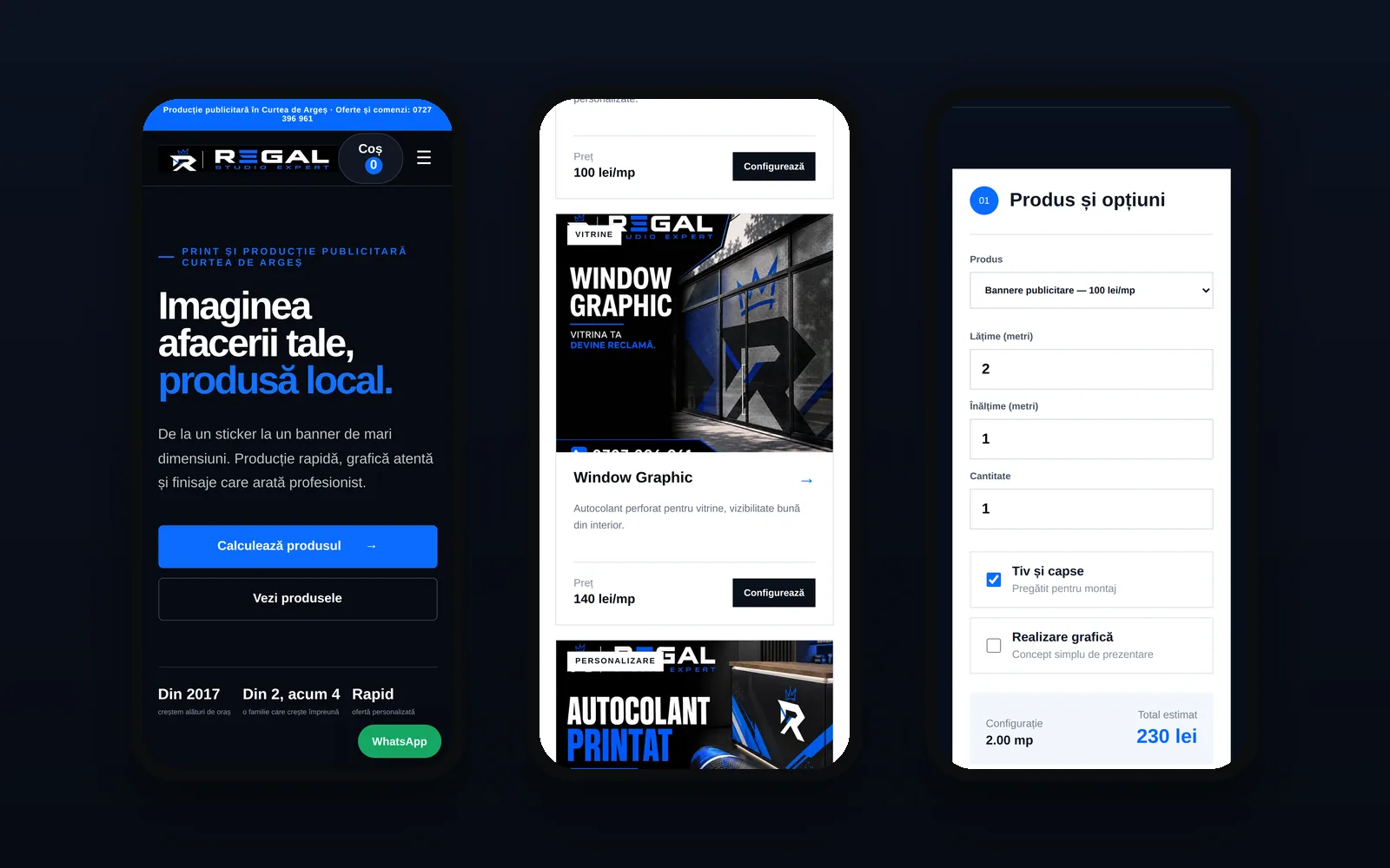 Trei ecrane ale site-ului pe telefon