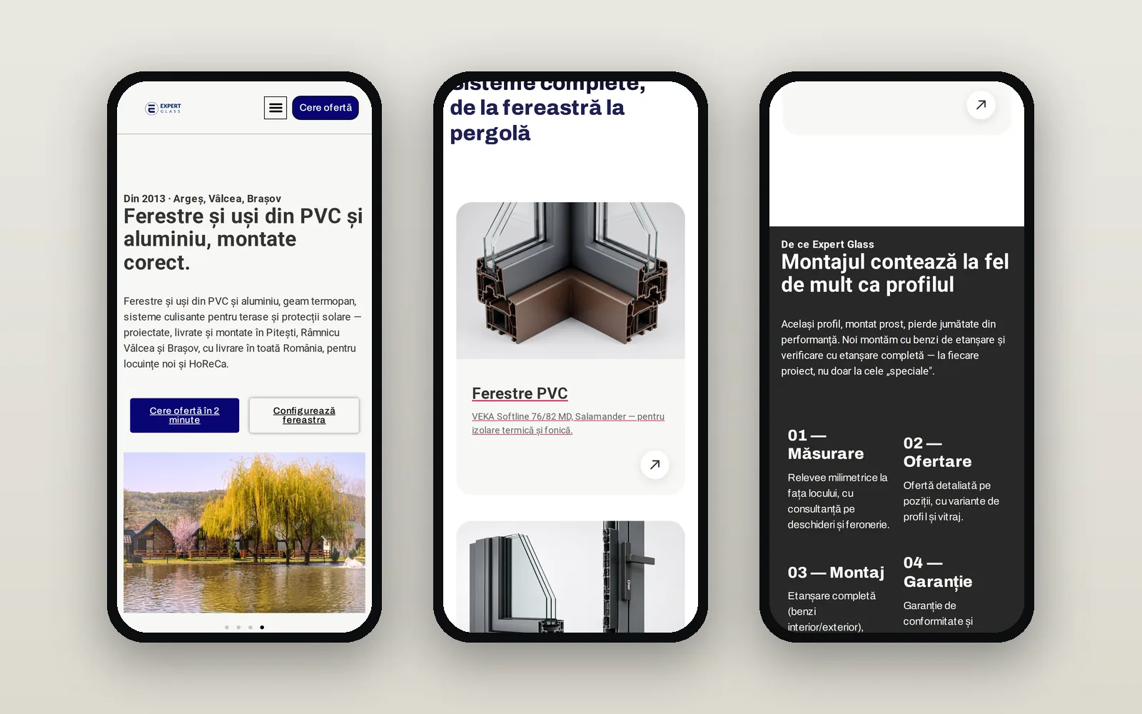 Trei ecrane ale site-ului pe telefon