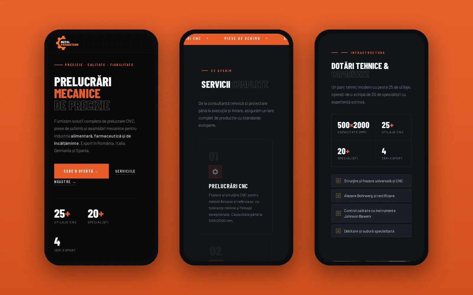 Trei ecrane ale site-ului pe telefon
