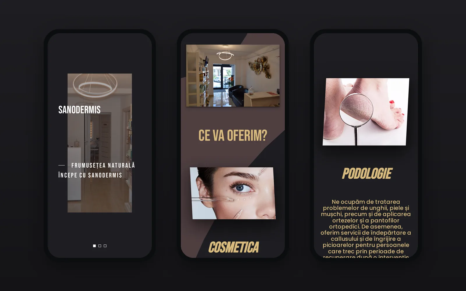 Trei ecrane ale site-ului pe telefon