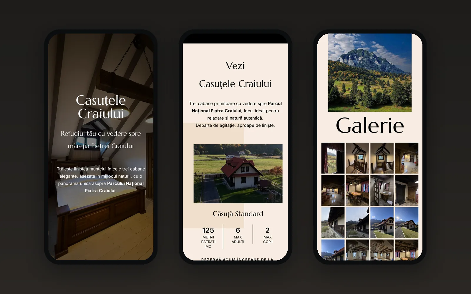 Trei ecrane ale site-ului pe telefon