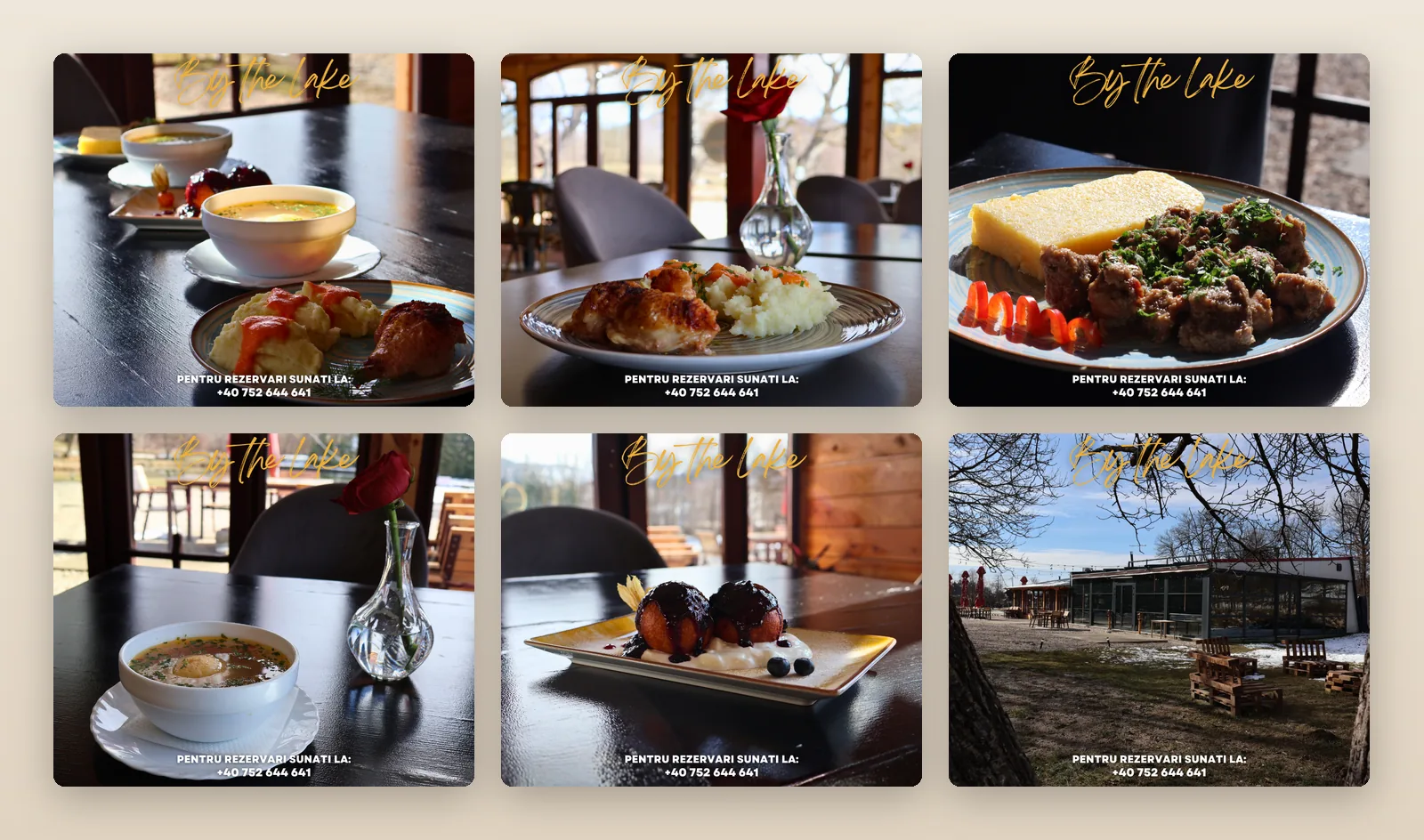Șase postări pentru Facebook și Instagram, cu preparate, desert și terasa restaurantului