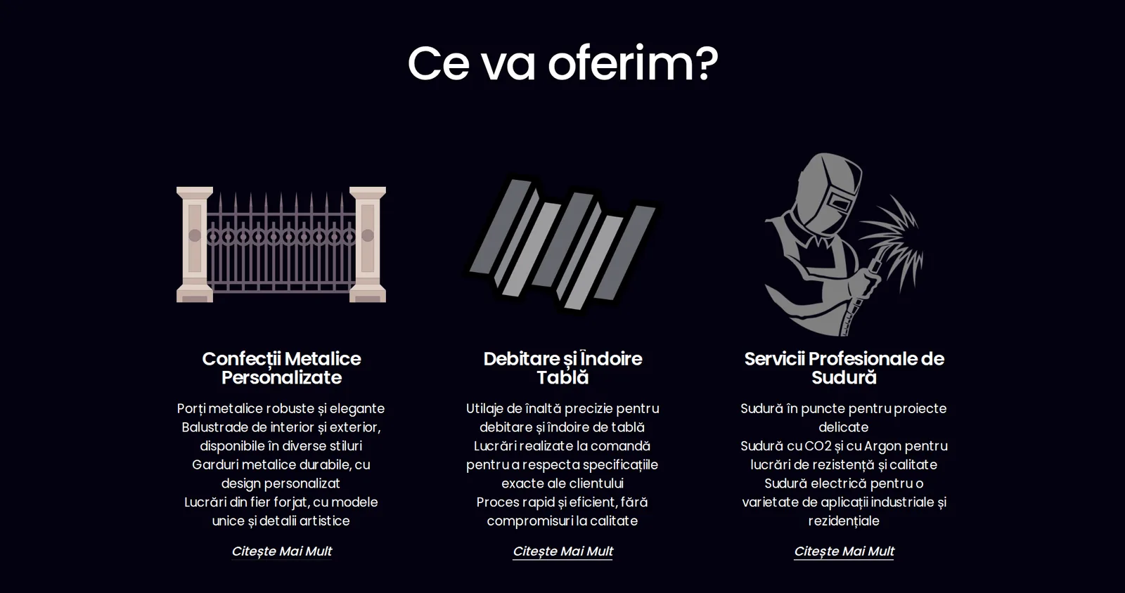 Secțiunea de servicii: confecții metalice, debitare și îndoire tablă, sudură